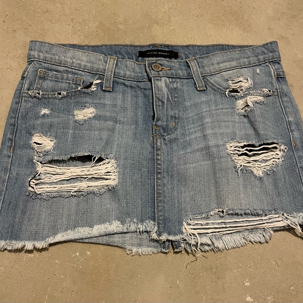 Flying Monkey Light Blue Distressed Mini Skirt